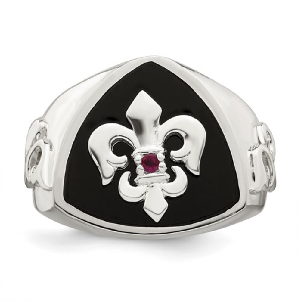 Sterling Silver Ruby/Black Agate Fleur De Lis Ring - image 2